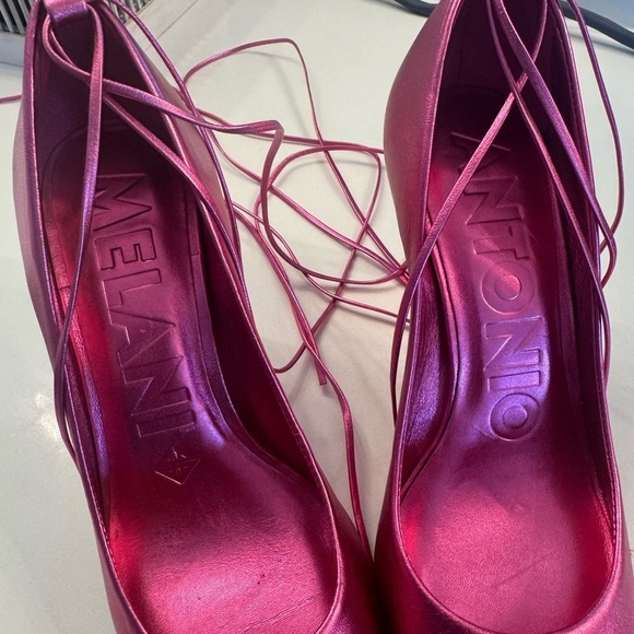 Antinio Melani Metallic Pink Lace-Up Stiletto 4 Inch Heels- Size 8 Medium - Picture 8 of 9